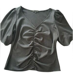 Gibsonlook balloon sleeve, V-neckline,cinch front detail,medium,black,ne…